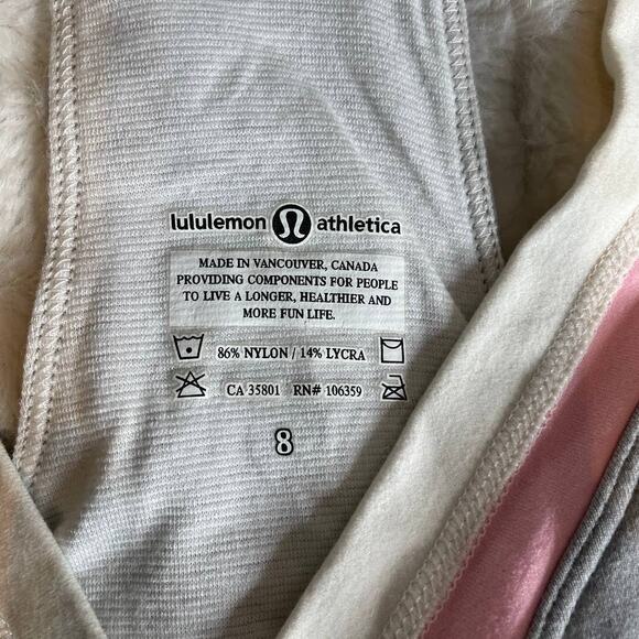 LULULEMON Vintage Grey V Neck Tank White Pink Halter Racerback 8 Medium Cropped - Picture 2 of 4